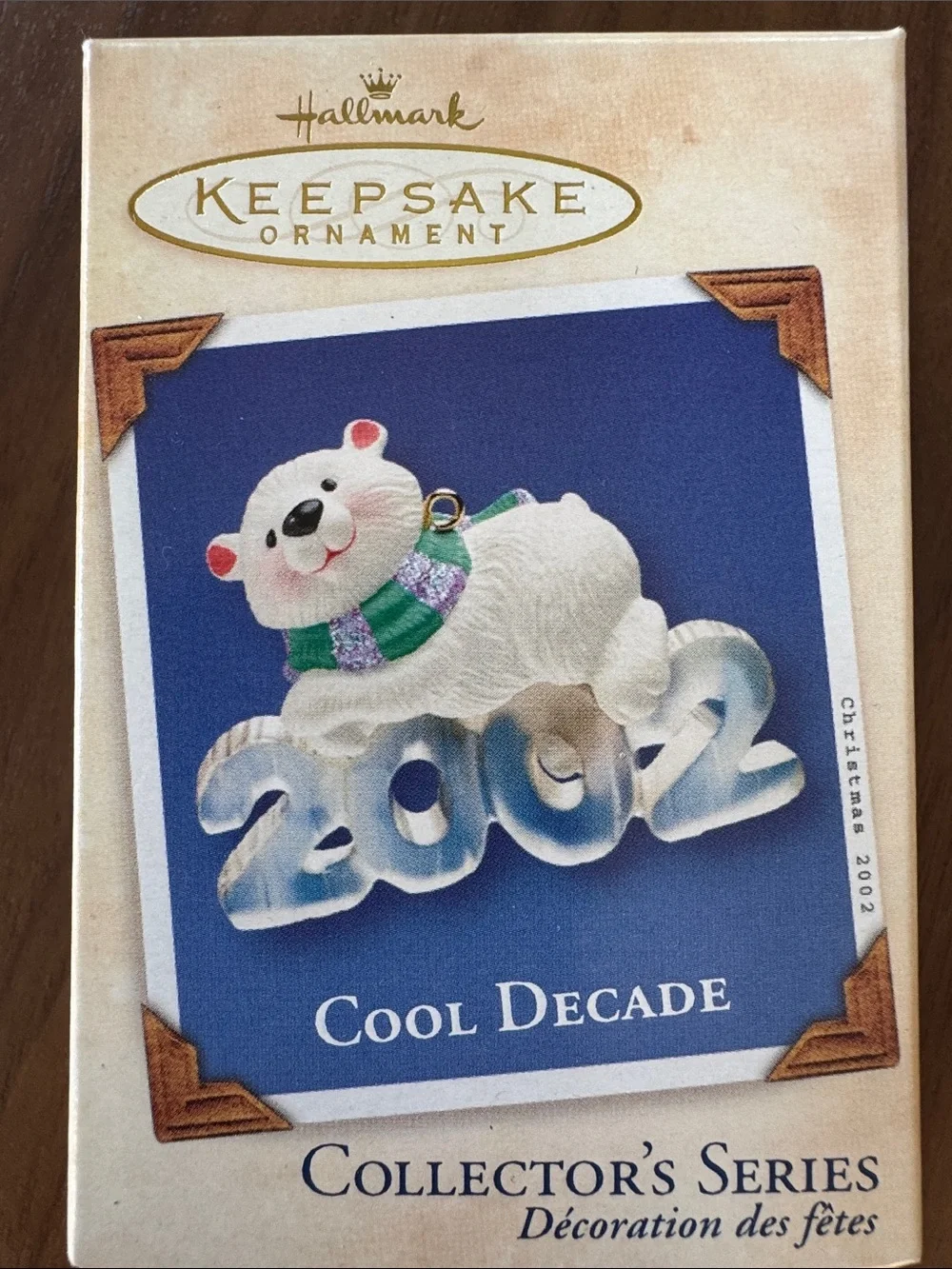 Hallmark White Polar Bear 2002 Ornament with Green & Purple Scarf